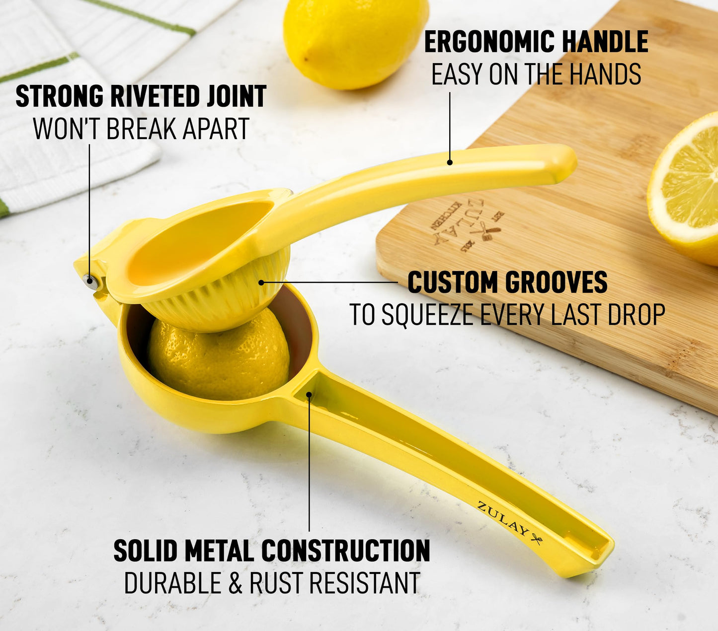 Zulay Kitchen Metal Lemon Squeezer – Handheld Citrus Juicer, Manual Press for Maximum Juice Extraction, Easy to Use