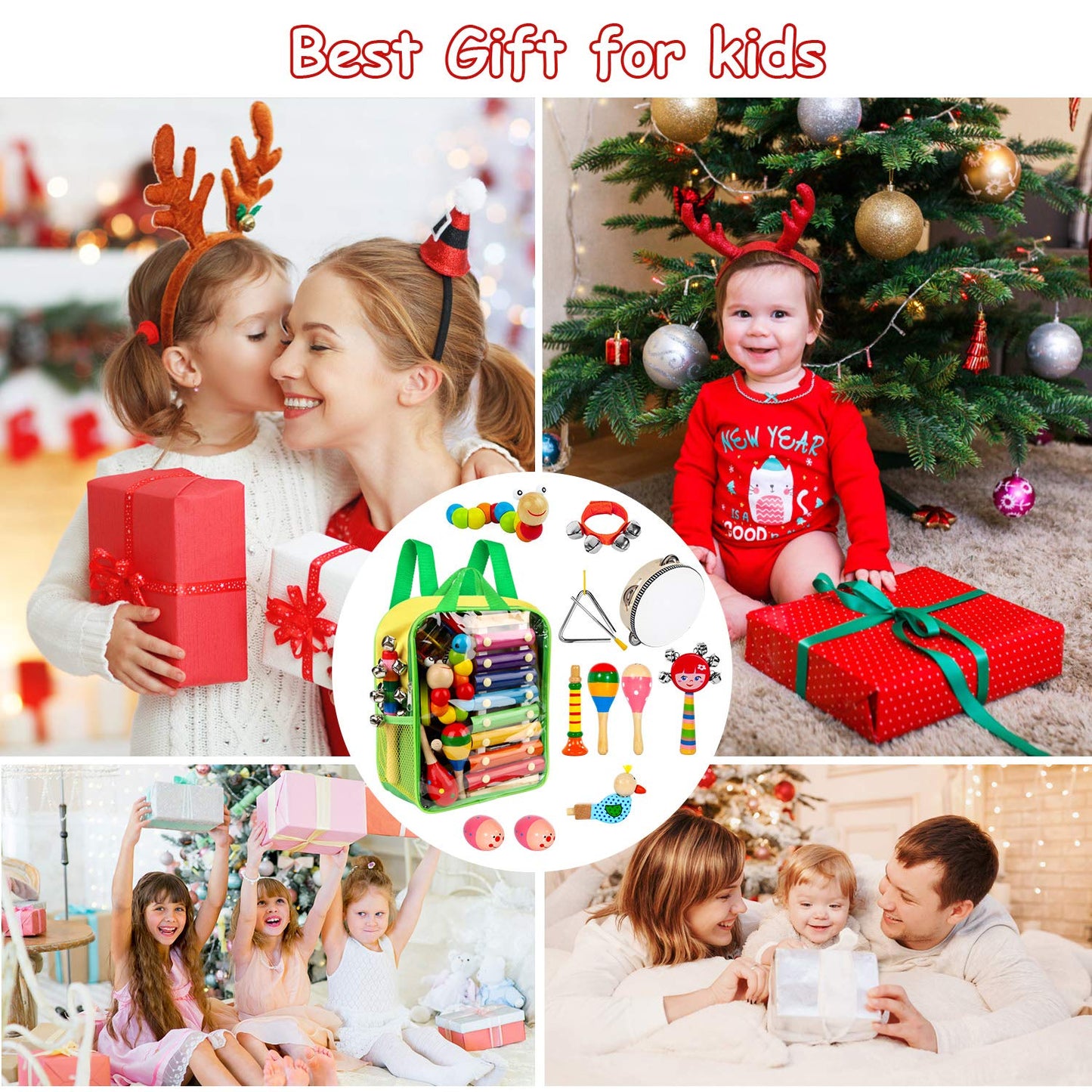 33-Piece Kids Wooden Musical Instruments Set – 18 Types Including Xylophone & Tambourine, Early Learning Music Toy for Preschool Boys & Girls