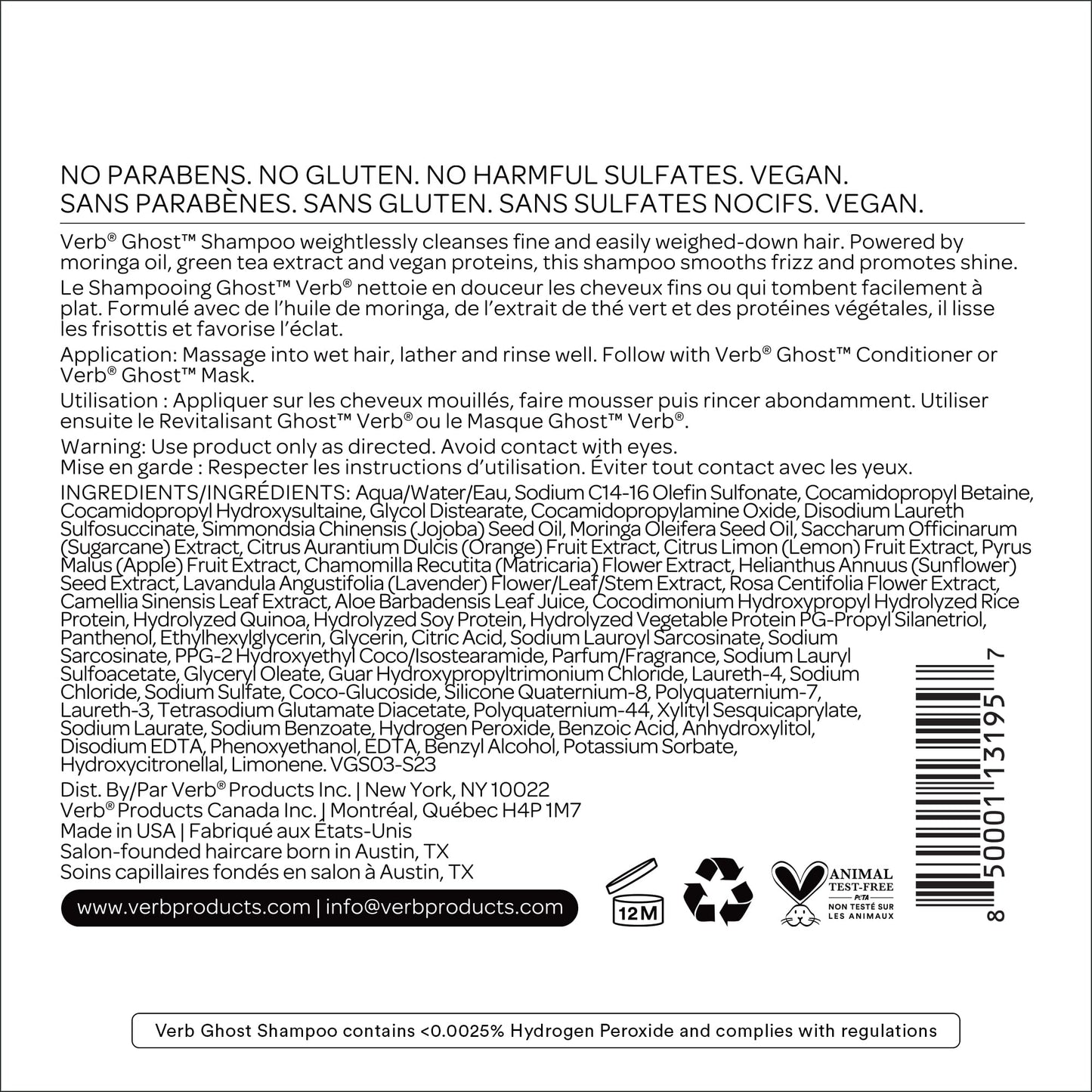 VERB Ghost Shampoo & Conditioner Duo Set 12 fl oz | Moringa Oil Infused | Cleanses & Moisturizes Fine Hair | Vegan, Paraben & Sulfate Free