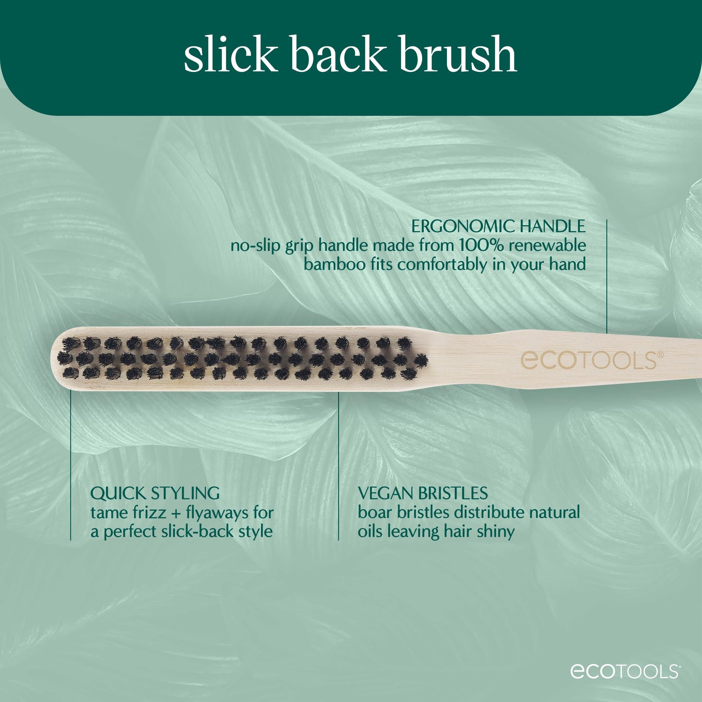 EcoTools Slick Back Hairbrush | Small Styling Brush for Perfect Ponytail or Bun | Smooth, Tease & Tame Frizz | Bamboo Handle & Vegan Bristles