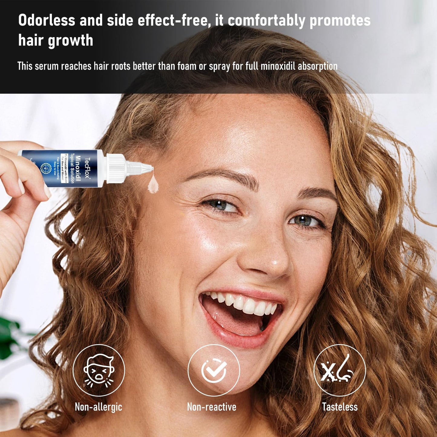 Tecflox 5% Minoxidil Hair Growth Serum with Biotin – For Men & Women, Beard & Scalp Treatment, 4-Pack (8 Fl Oz, 8-Month Supply, White)