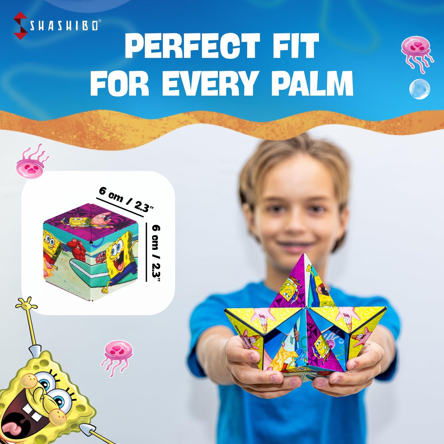 SHASHIBO Spongebob Squarepants Shape Shifting Magnetic Fidget Cube – STEM Toy That Transforms into 70+ Shapes, Beach Buddies Edition