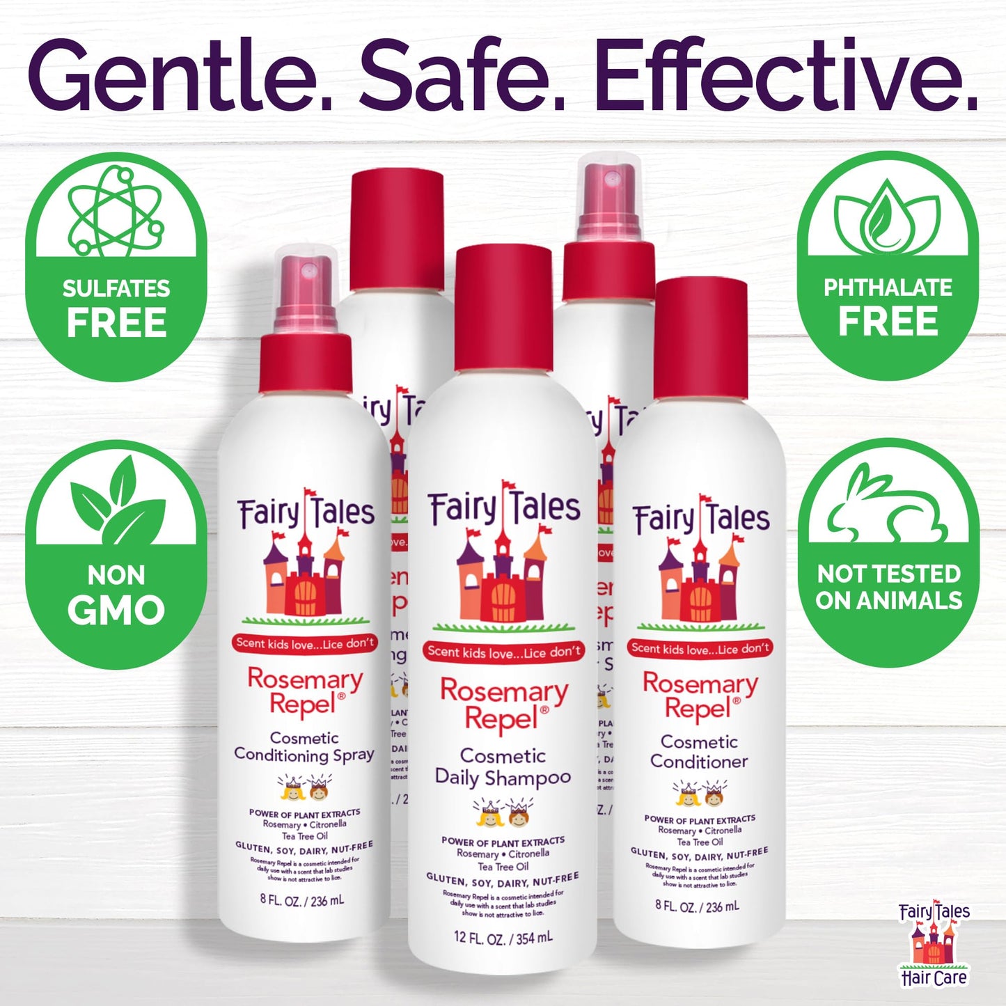 Fairy Tales Rosemary Repel Star Trio – Daily Kids Shampoo, Conditioner & Conditioning Spray | Lice Prevention Hair Care Set, 12 fl oz + 8 fl oz + 8 fl oz