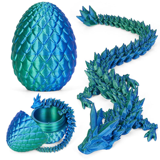 3D Printed Crystal Dragon Egg Toy – Articulated Fidget Dragon for Kids, Boys & Girls, Cool 3D Printer Dinosaur Egg Gift (A-Laser Green + Egg)