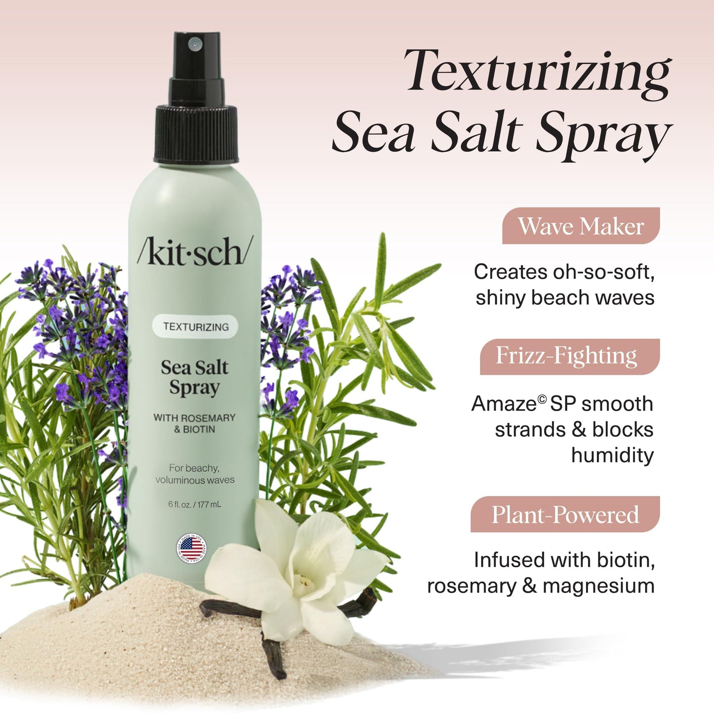 Kitsch Sea Salt Spray for Men and Women | Hair Spray with Rosemary, Biotin, Magnesium – Hair Texturizer for Natural Curls and Beach Waves | Ideal Gifts for Women, 177 mL