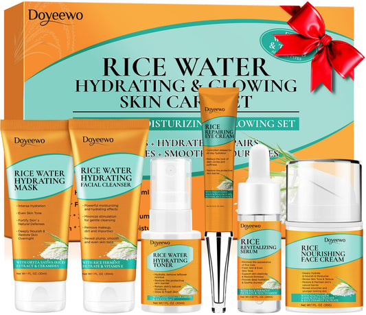 6Pcs Korean Glass Skin Care Set for Women & Teens – Rice Extract Facial Kit to Hydrate, Glow & Repair – Anti-Aging Routine Gift for Mom, Wife, Girls