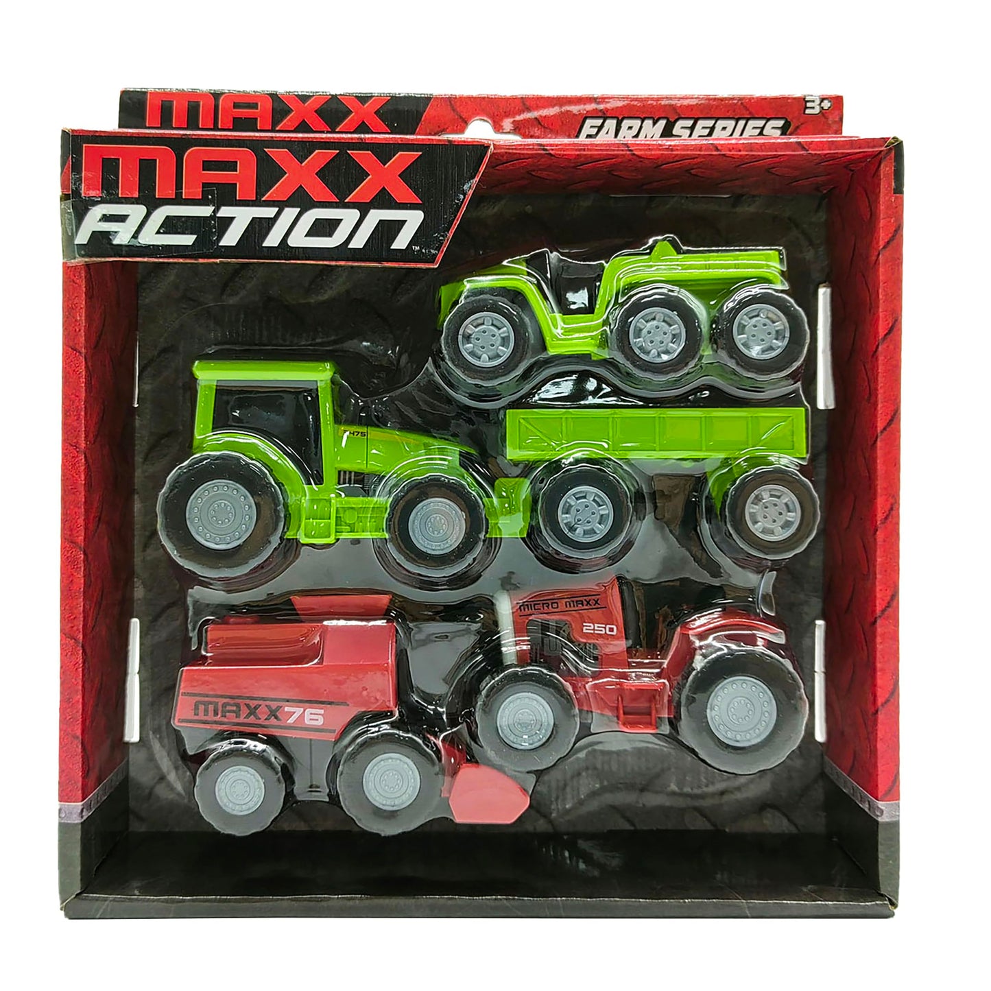 Maxx Action Farm Construction 5-Pack Toy Trucks – Wagon, 6x6, Modern & Vintage Tractors, Combine Harvester with Moving Parts, Ages 3+
