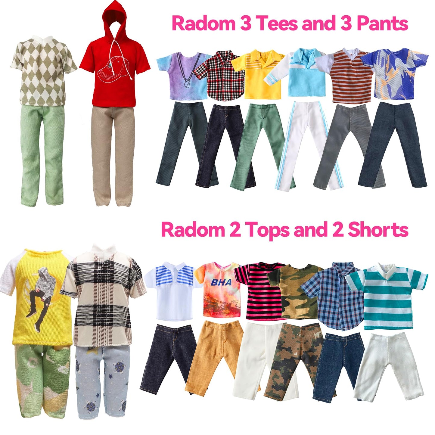 13 Pieces Doll Clothes and Accories for 11.5 Inch Boy Doll Outfit, Random 5 Tops, 5 Pants, 2 Pairs of Shoes, One Pair of Swimming Trunks
