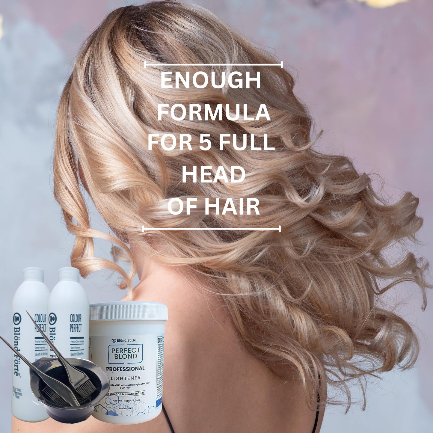 Perfect Blonde Hair Bleach Toner Lightener Powder Lightening Kit 20 Volume 800 ml Developer & Brush & Gloves - Made in Italy by Blond Forte