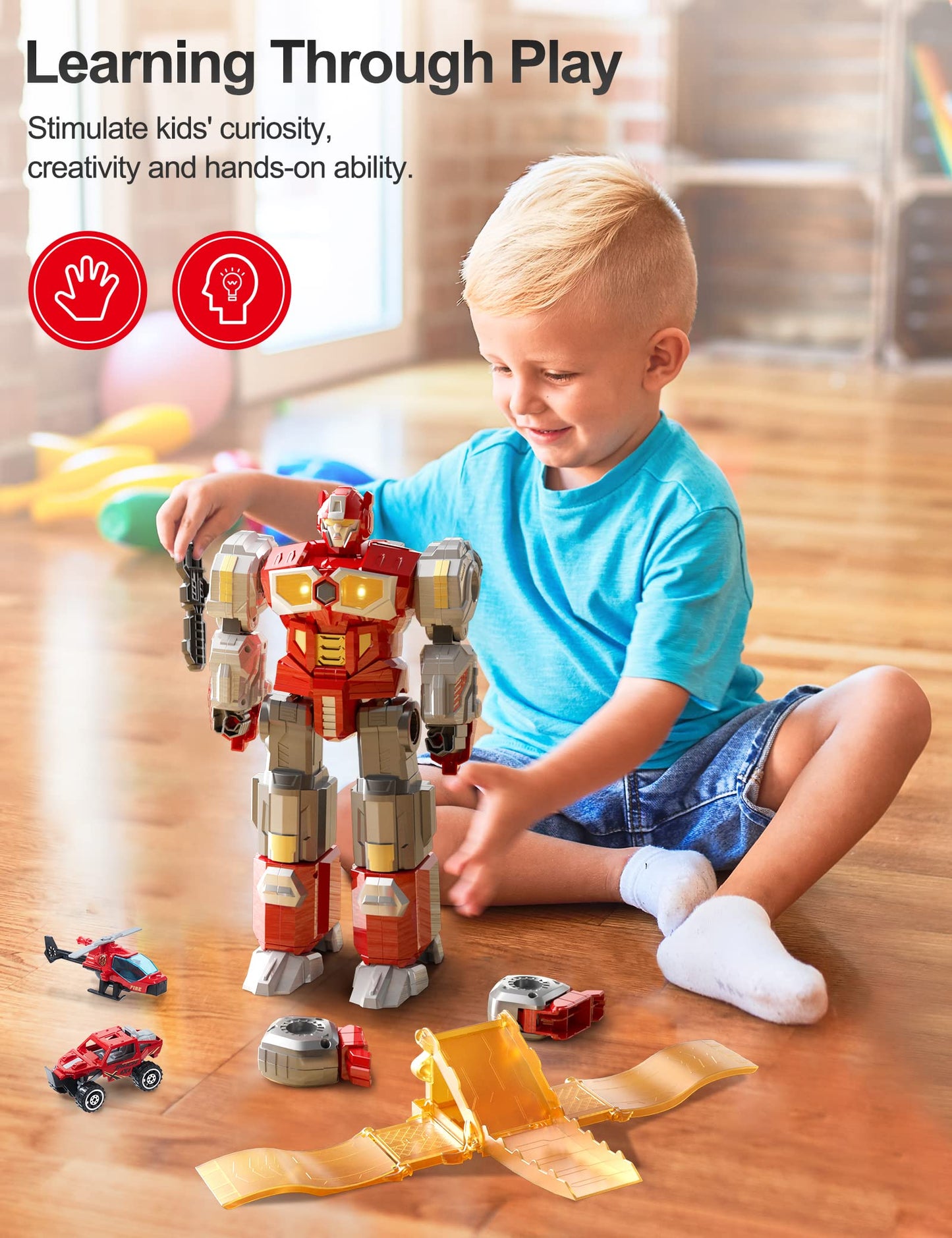Transforming Dinosaur Robot Action Figures - Magnetic Assembling Animal & Robot Toys with Cars, Airplanes & Military Battle Guns for Kids