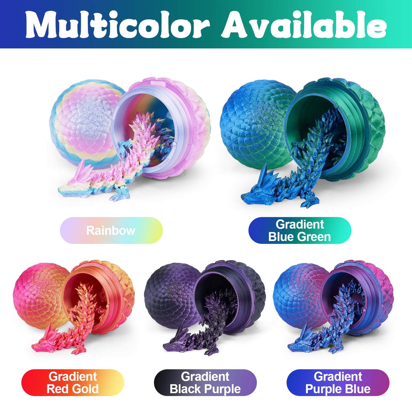 3D Printed Crystal Dragon Egg Toy – Articulated Fidget Dragon for Kids, Boys & Girls, Cool 3D Printer Dinosaur Egg Gift (A-Laser Green + Egg)