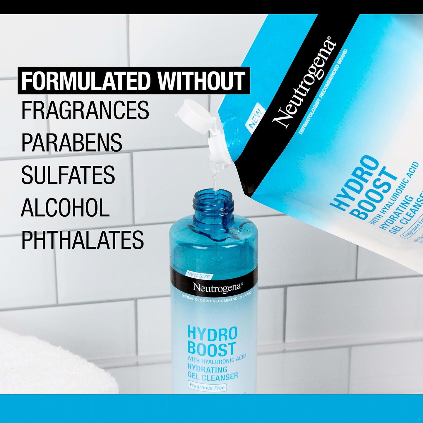 Neutrogena Hydro Boost Fragrance-Free Hydrating Gel Cleanser with Hyaluronic Acid – Daily Foaming Face Wash & Makeup Remover, 16 fl. oz Refill