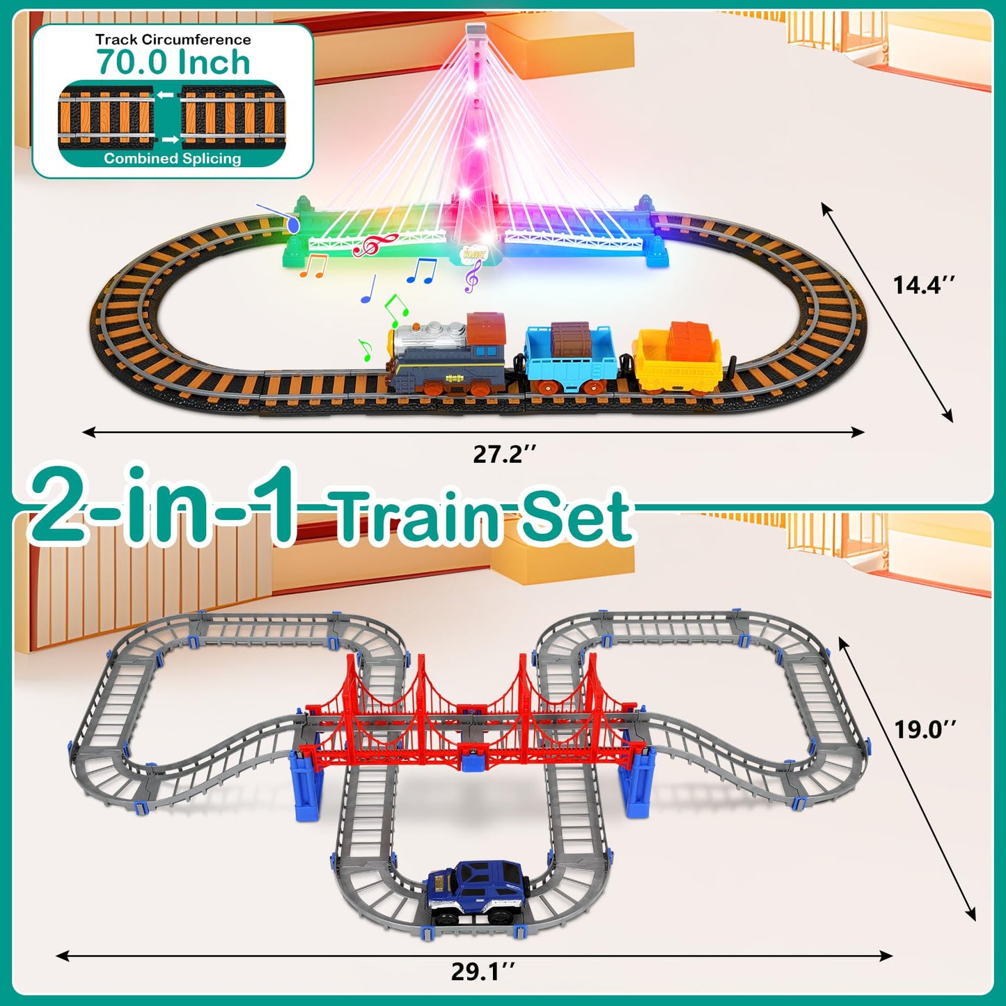 Electric Train Set for Kids 4-8 with Tracks, Lights, Sound, Bridge & Road Signs – Realistic Train Playset for Boys’ Birthday Gifts