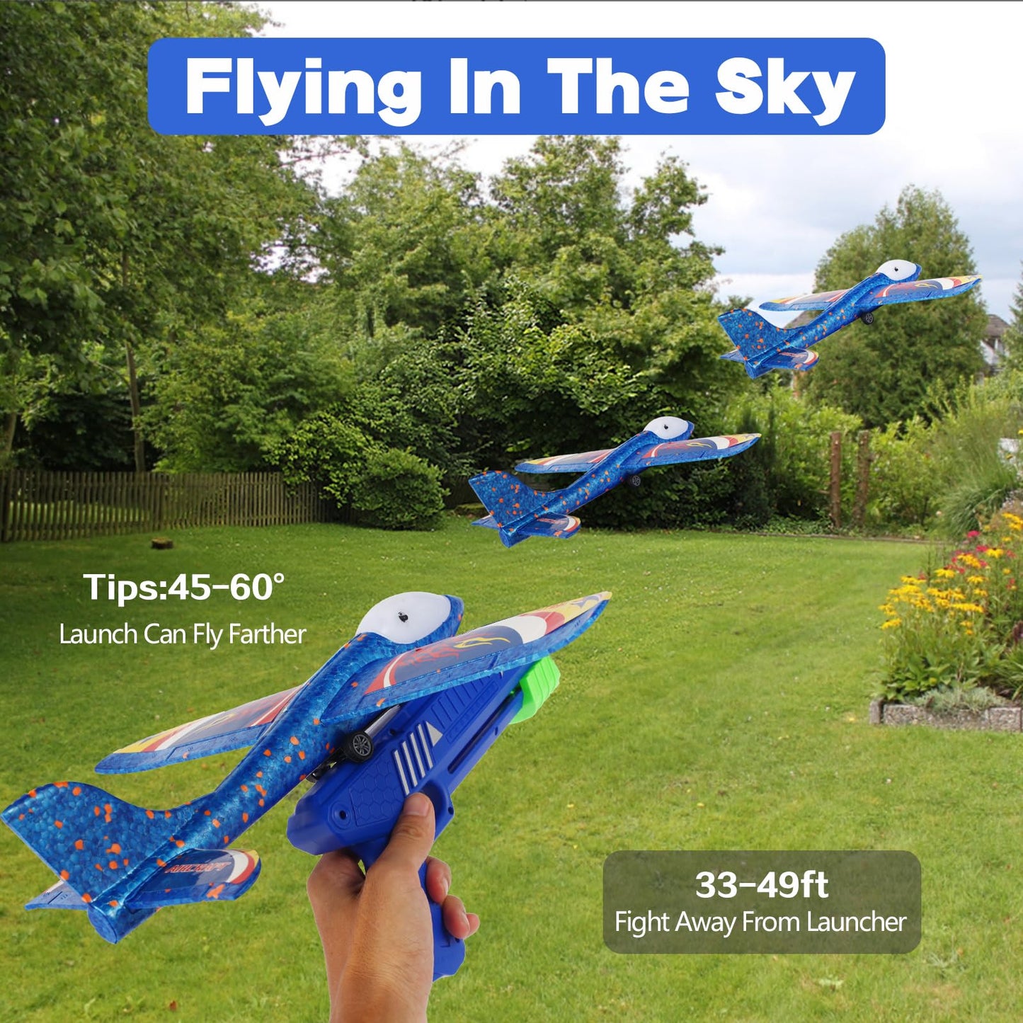 RshMgFun 3-Pack LED Foam Airplane Launcher Toy for Kids – Outdoor Flying Fun, Exciting Airplane Toys for Boys & Girls Ages 3-12