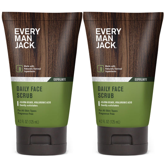 Every Man Jack Gentle Exfoliating Face Scrub for Men, Jojoba Beads & Hyaluronic Acid, Revives & Moisturizes Skin, 4.2 oz Twin Pack