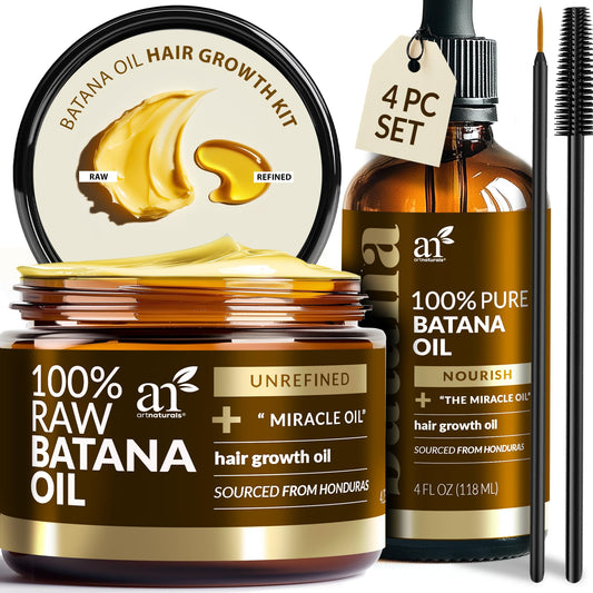 Batana Oil Hair Growth Set – 100% Pure & Unrefined from Honduras | Includes 4oz Oil, 4.2oz Paste, Lash Wand & Brow Brush | Dr. Sebi Inspired