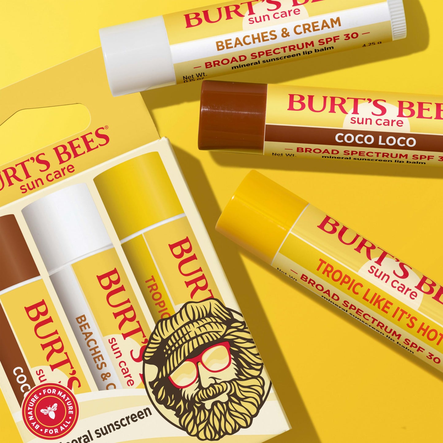 Burt’s Bees SPF 30 Lip Balm Trio, Island Getaway - Coco Loco, Beaches & Cream, Tropic Like It’s Hot, Water-Resistant, 0.15 oz Each