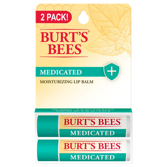 Burt's Bees Lip Balm Stocking Stuffers, Moisturizing Lip Care Christmas Gifts for Dry Chapped Lips, Medicated with Menthol & Eucalyptus, 100% Natural (2-Pack)