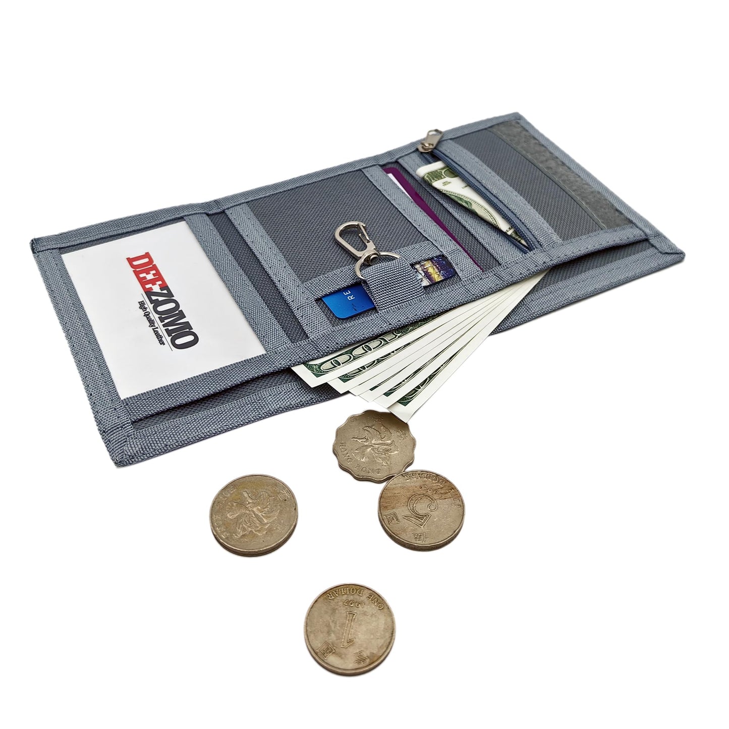 AI-DEE RFID Trifold Canvas Wallet for Kids – Outdoor Sports Front Pocket Wallet with Magic Sticker, Triangle P