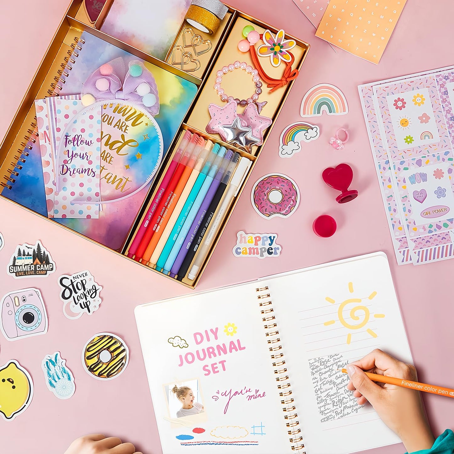 R RUCKERCO Girls DIY Diary 54-Piece Set – Stickers & Stationery for Ages 6-13, Fun DIY Journal & Daily Supplies, Gift Idea for Teens