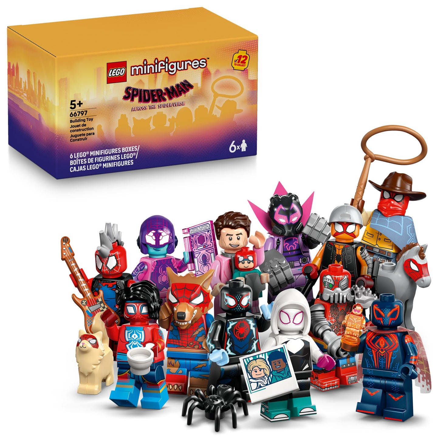 LEGO Spider-Man: Across the Spider-Verse Minifigures 6-Pack – Action Figures for Kids 5+, Pretend Play Toy Gift, 66797