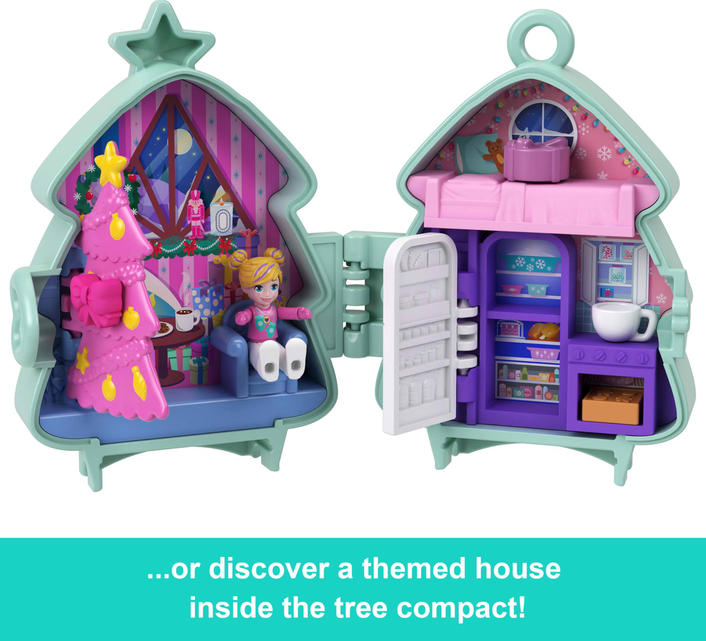 Polly Pocket Mini Toys, Holiday Stackable Compact Playset Bundle with Micro Doll, Accessories, Pet Animal, Travel Toy with Clip
