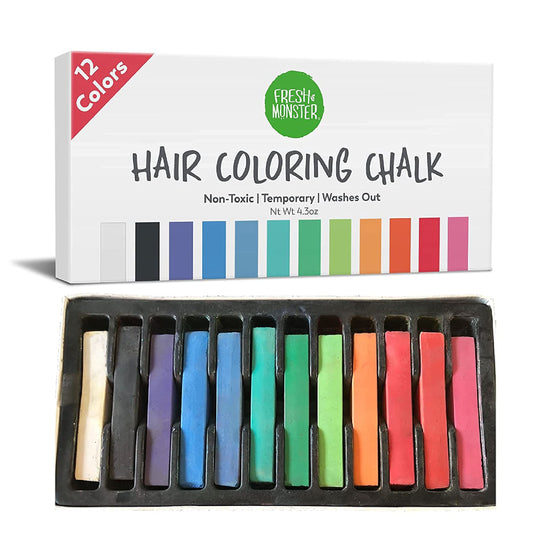 Fresh Monster Temporary Hair Chalk Set – 12 Bright Washable Colors for Kids, Non-Toxic & Safe for All Hair Types, Fun Gift for Boys & Girls