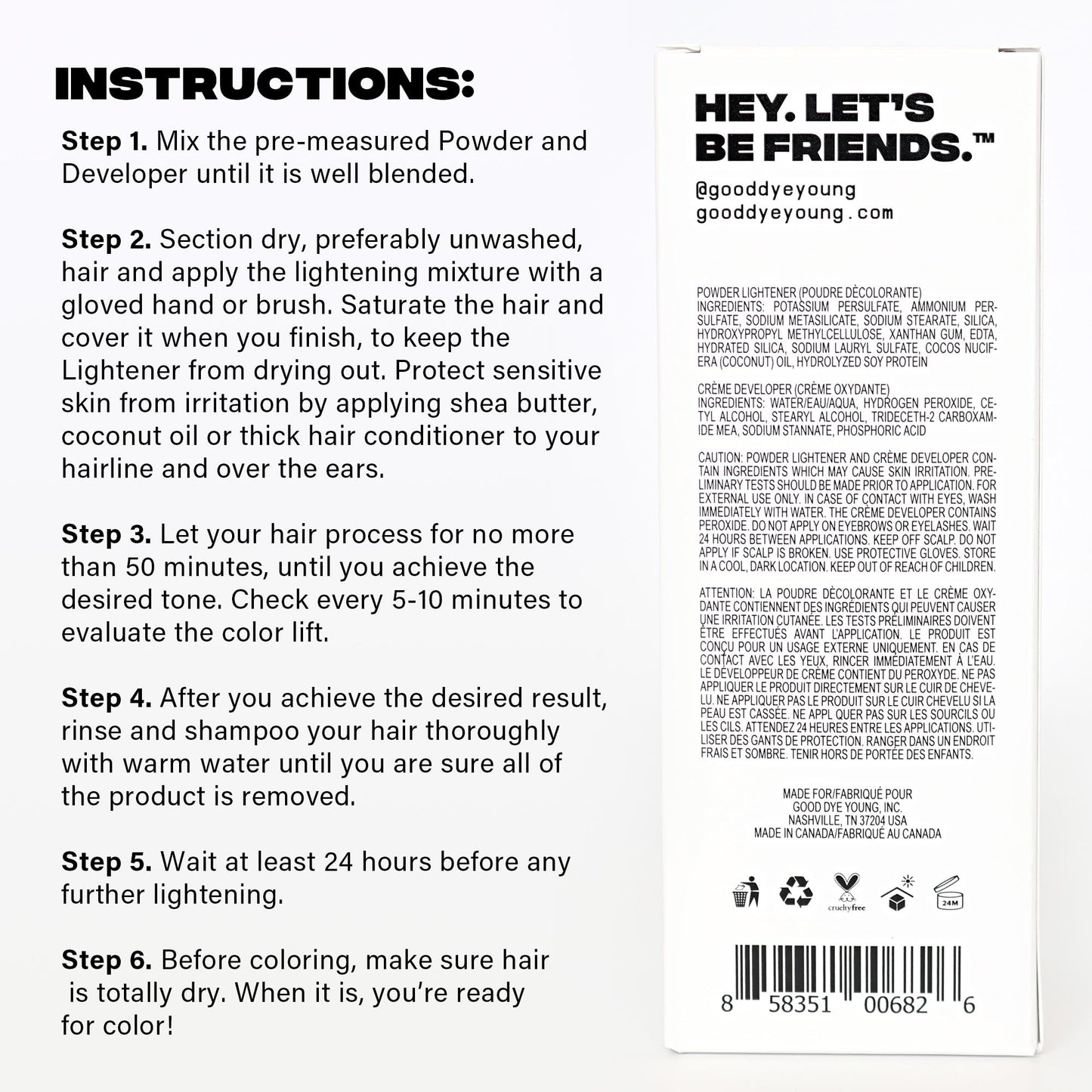 Good Dye Young Hair Lightener Kit with Dust Free Powder Lightener and 25 Volume Developer - Moisturizing Bleaching Kit - Vegan Hair Bleach (4 oz.)