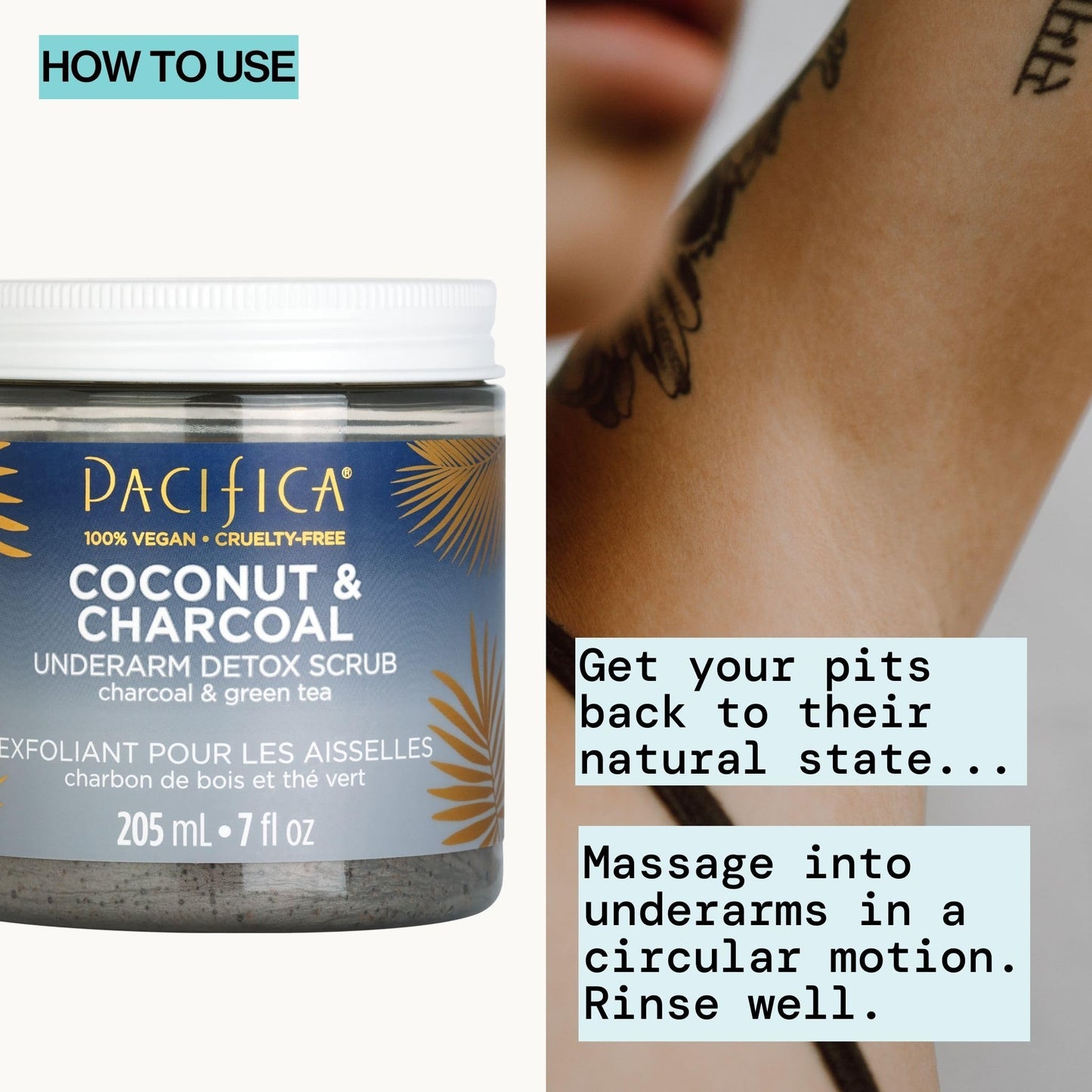 Pacifica Armpit Detox Scrub – Coconut & Charcoal Exfoliating Underarm Body Care, Aluminum-Free, Vegan & Sensitive Skin Safe, 7 fl oz