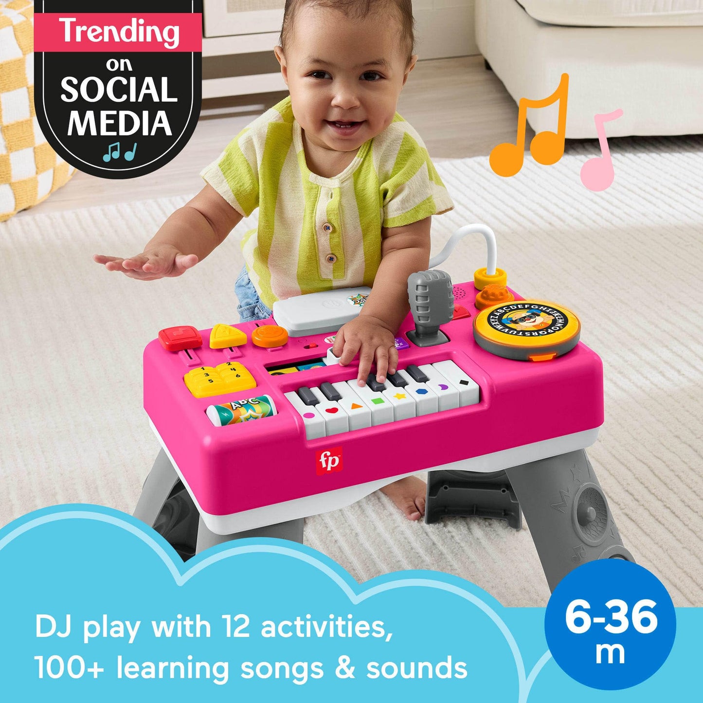 Fisher-Price Baby & Toddler Toy Laugh & Learn DJ Table Musical Activity for Educational Play, Pink Infants Ages 6+ Months