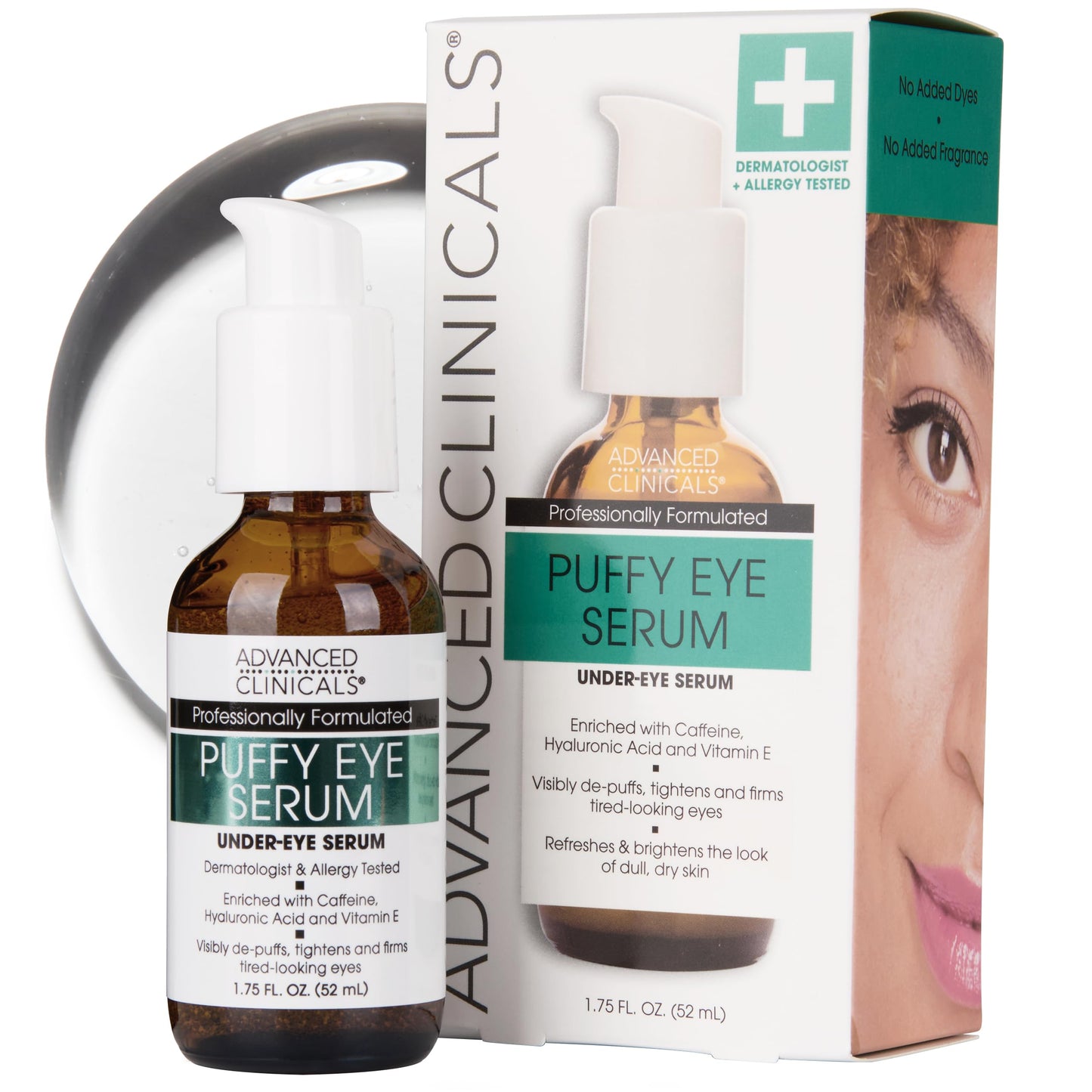 Advanced Clinicals Puffy Eye Serum – Vitamin C & Caffeine for Dark Circles, Puffiness, Fine Lines & Brightening, 1.75 fl oz