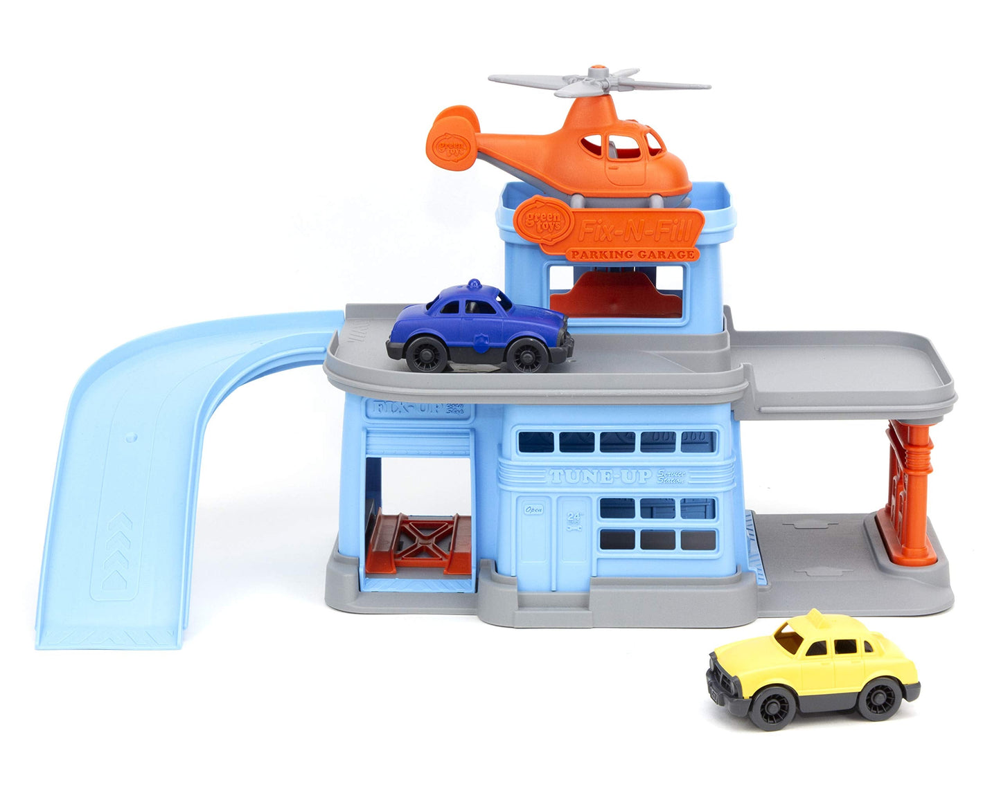 Green Toys 5-Piece Parking Garage Playset – Pretend Play, Motor Skills & Communication, BPA-Free, Dishwasher Safe, Recycled Plastic, USA