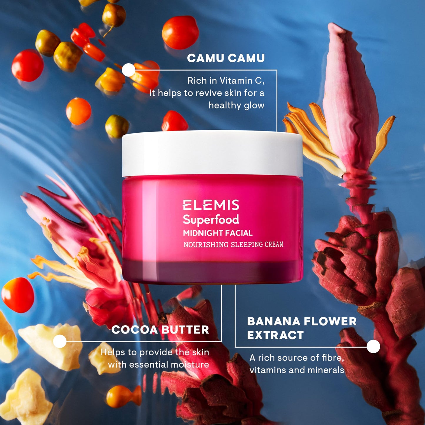 ELEMIS Superfood Midnight Facial - Overnight Hydrating Gel Cream with Prebiotics, Vitamin C, Camu Camu & Omega-Rich Night Moisturizer, 50ml