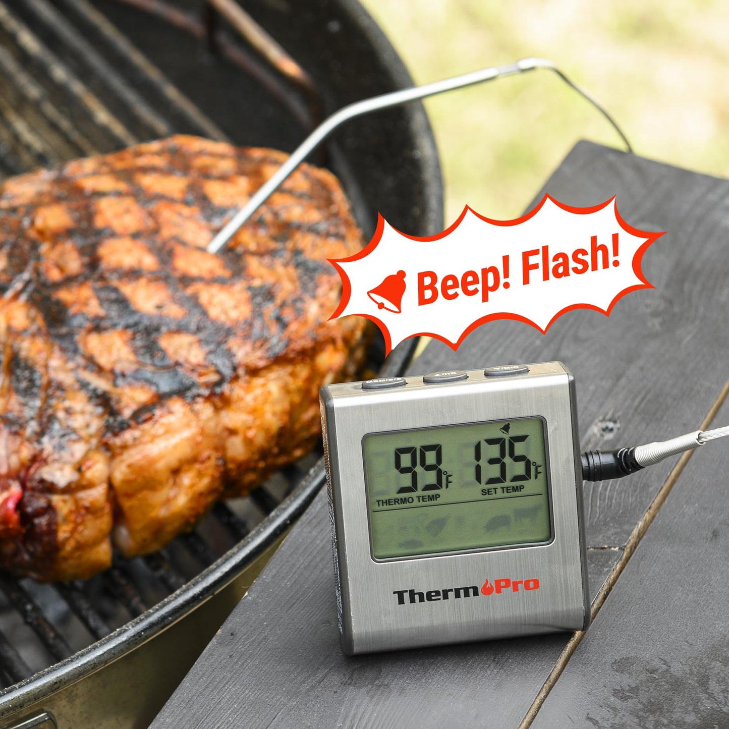 ThermoPro TP16 Digital Meat Thermometer with Large LCD, Timer & Stainless Steel Probe for Oven, Smoker, BBQ & Kitchen