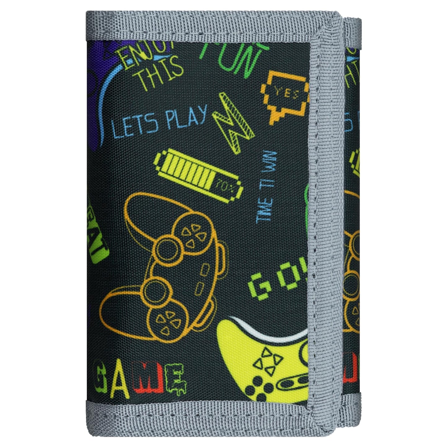 AI-DEE RFID Trifold Canvas Wallet for Kids – Outdoor Sports Front Pocket Wallet with Magic Sticker, Triangle P