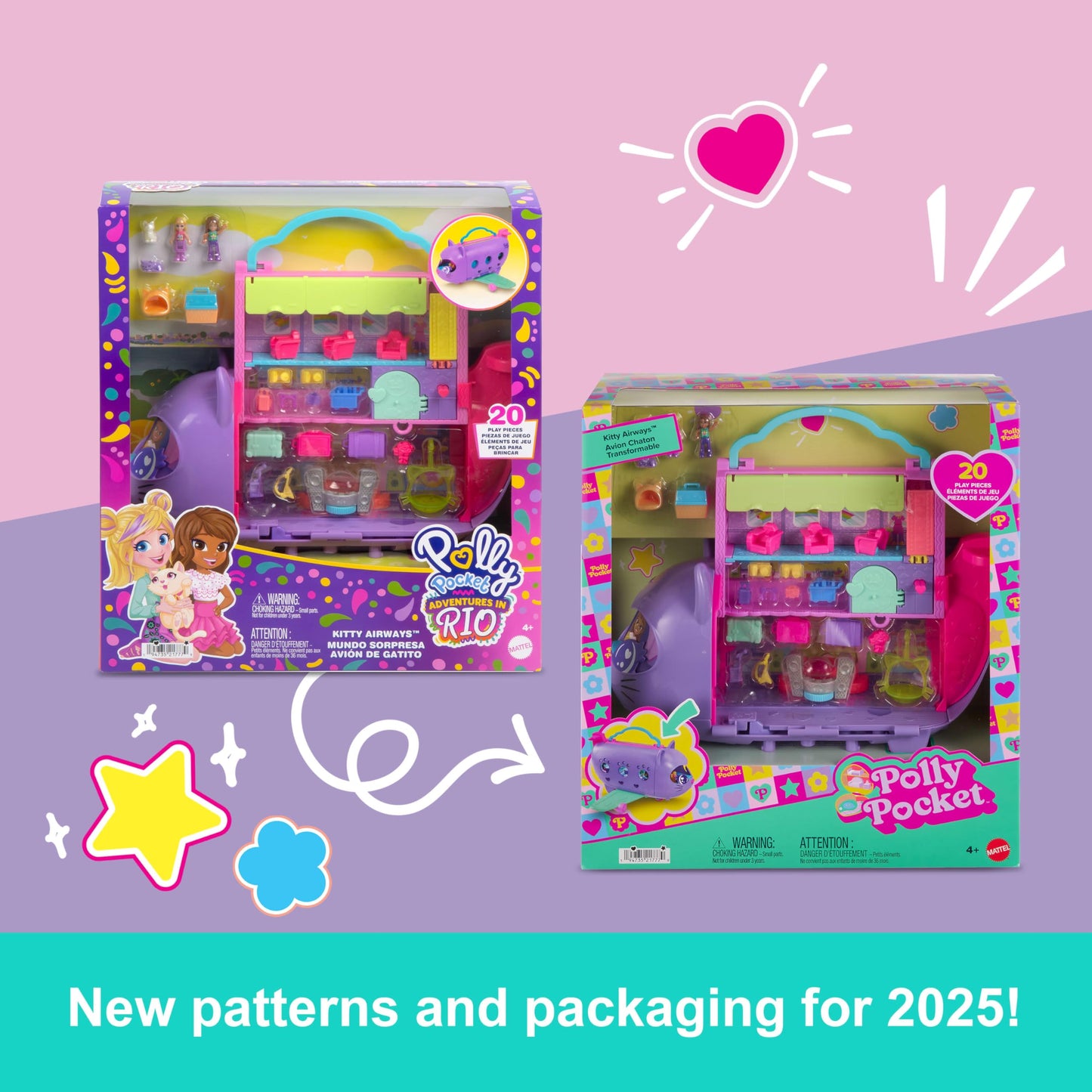 Polly Pocket Dolls and Playset, Kitty Airways Airplane, Travel Toy with 2 Micro Dolls and Pet, Spinning Stage and Accessories (Amazon Exclusive)