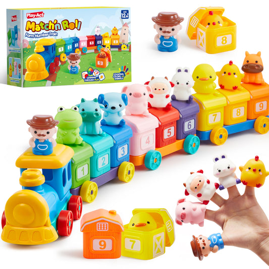 Montessori Farm Train Learning Toy for Toddlers 1-3, Counting, Matching & Sorting with 9 Animals & Farmer – Birthday, Easter, Christmas Gift