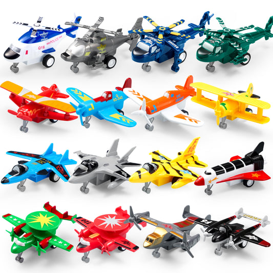 JOYIN 16-Piece Pull Back Airplane Toy Set for Kids 3+ – Includes Helicopter, Fighter, Bomber & Biplane Models, Classroom & Birthday Gifts