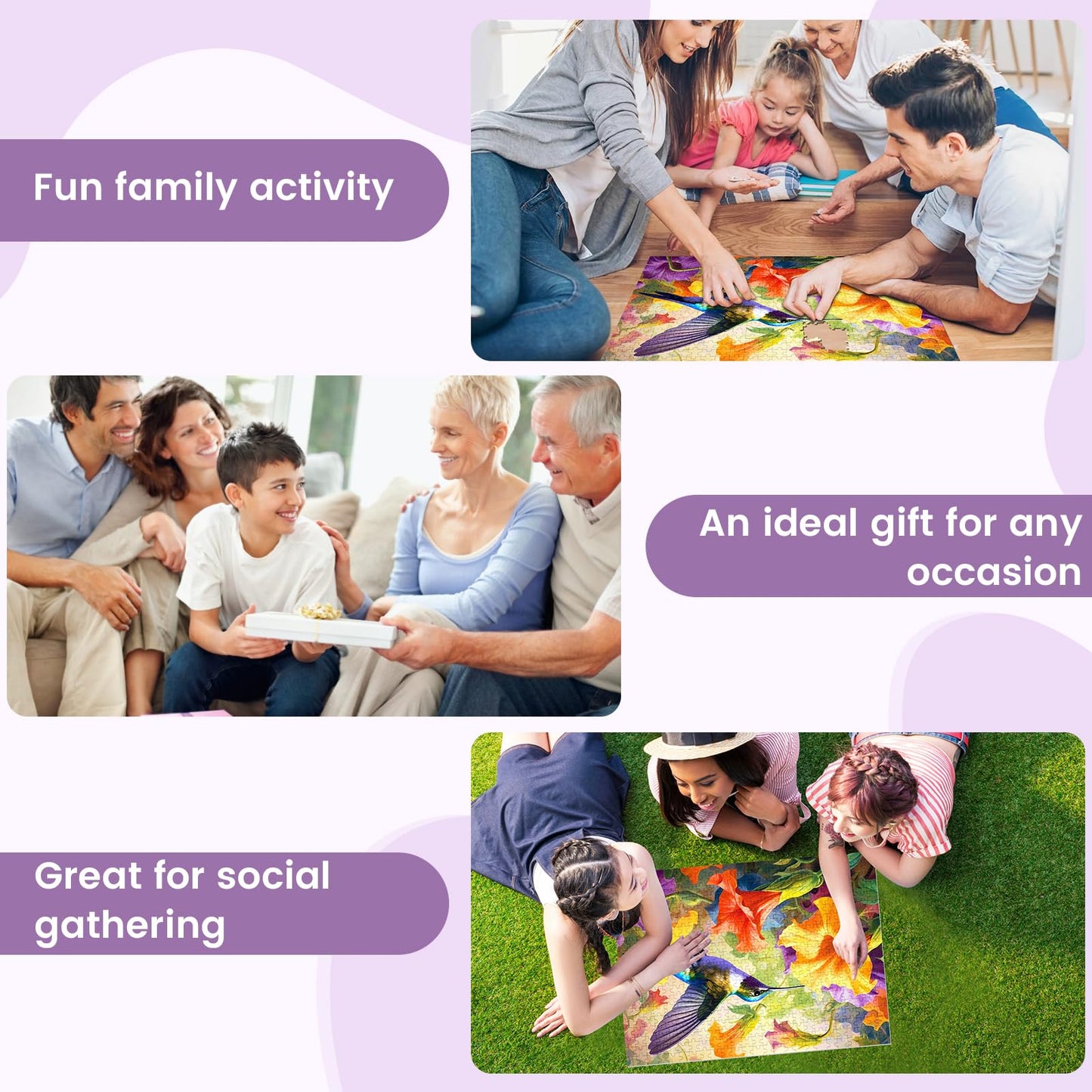 VOLUVOLU 500-Piece Flower & Hummingbird Jigsaw Puzzle – Fun Puzzle for Adults & Kids, Birthday, Family Game, Brain-Teasing Entertainment