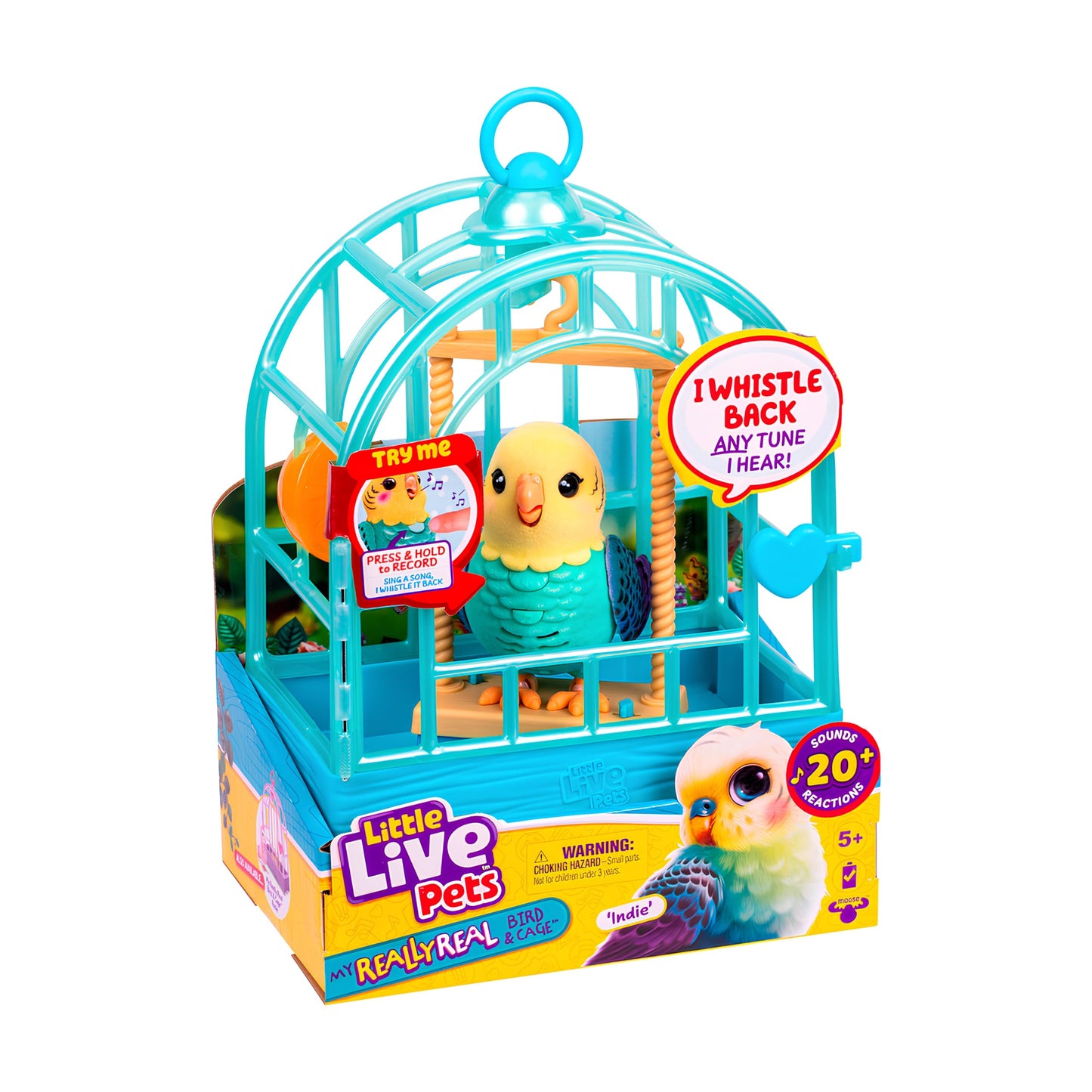 Little Live Pets My Really Real Talking Bird Toy & Cage - Indie, Interactive Voice Repeating Toy, 20+ Sounds & Reactions, Talking Toys for Kids 5-7