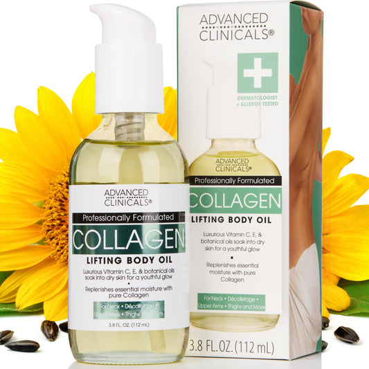 Advanced Clinicals Hydrating Collagen Body Oil – Anti-Aging Moisturizer for Women & Men, Softens Wrinkles & Crepe Skin, 3.8 fl oz