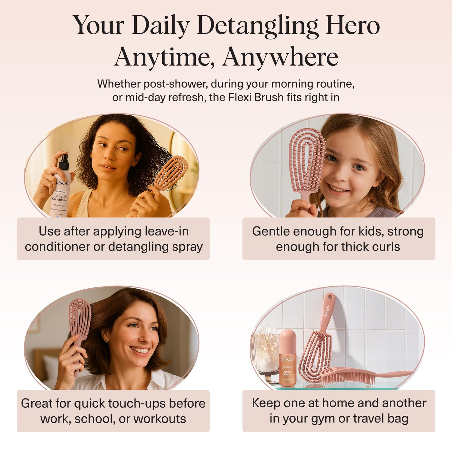 Kitsch Detangler Brush – Flexible Terracotta Hair Brush for Women, Men & Kids | Ultra-Smooth Bristles for Wet or Dry Curly Hair, No Pulling or Breakage