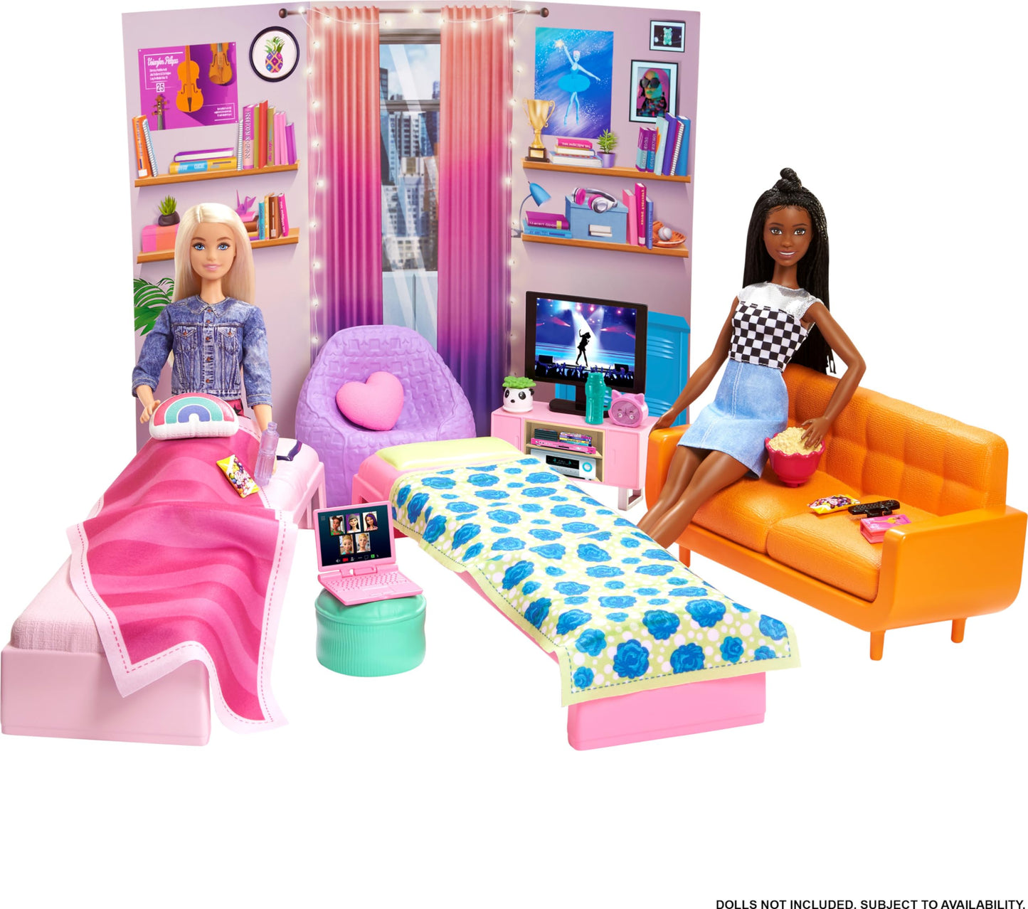 Barbie Toy Playset, Big City, Big Dreams Dorm Room Furniture & Accessories with 2 Beds, Couch, Bean Bag Chair & More