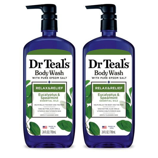 Dr Teal's Body Wash with Pure Epsom Salt, Relax & Relief with Eucalyptus & Spearmint, 24 fl oz (Pack of 2)