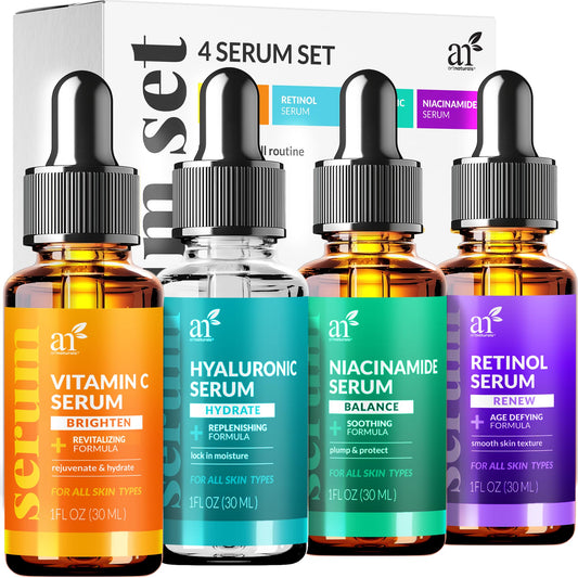 artnaturals Vitamin C Serum 4-Piece Skin Care Set – Retinol, Hyaluronic Acid & Niacinamide – Brightening, Hydrating, Anti-Aging, Dark Spot Repair