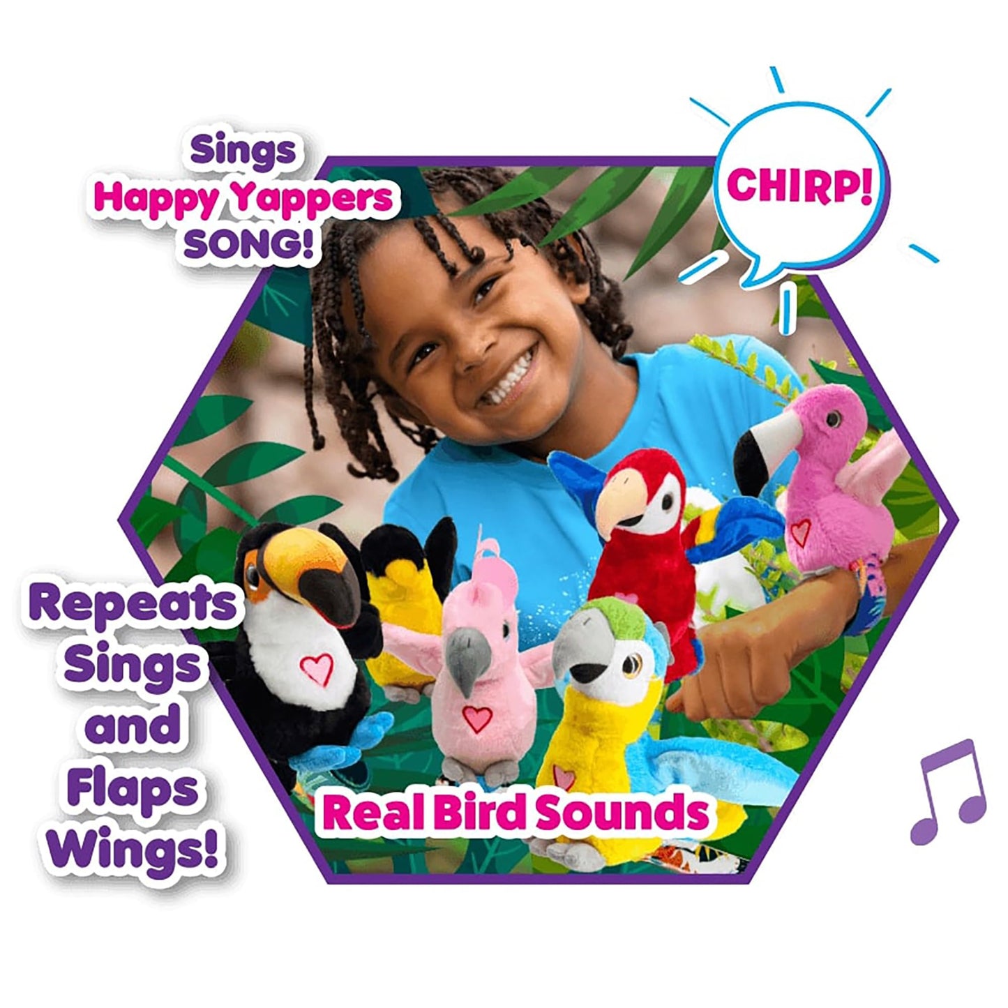 Happy Yappers: Birds 2 Pack - Cokatoo & Blue Parrot - Slap Bracelet Interactive Plush Toy Birds, They Chat-Sing-Mimic Each Other, Flap Wings, Kids 3+