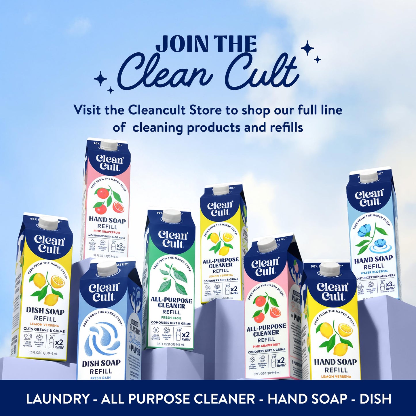 Cleancult Lemon Verbena Liquid Hand Soap Refill, 32oz – Moisturizing, Aloe & Essential Oils, Eco-Friendly Paper Packaging for Sensitive Skin