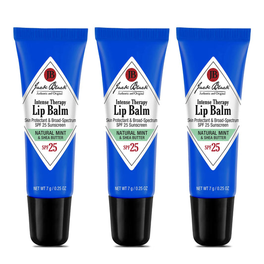 Jack Black Intense Therapy Lip Balm, 0.25 oz, 3-Pack – Natural Mint & Shea Butter, SPF 25, Hydrating & Long-Lasting Lip Moisturizer