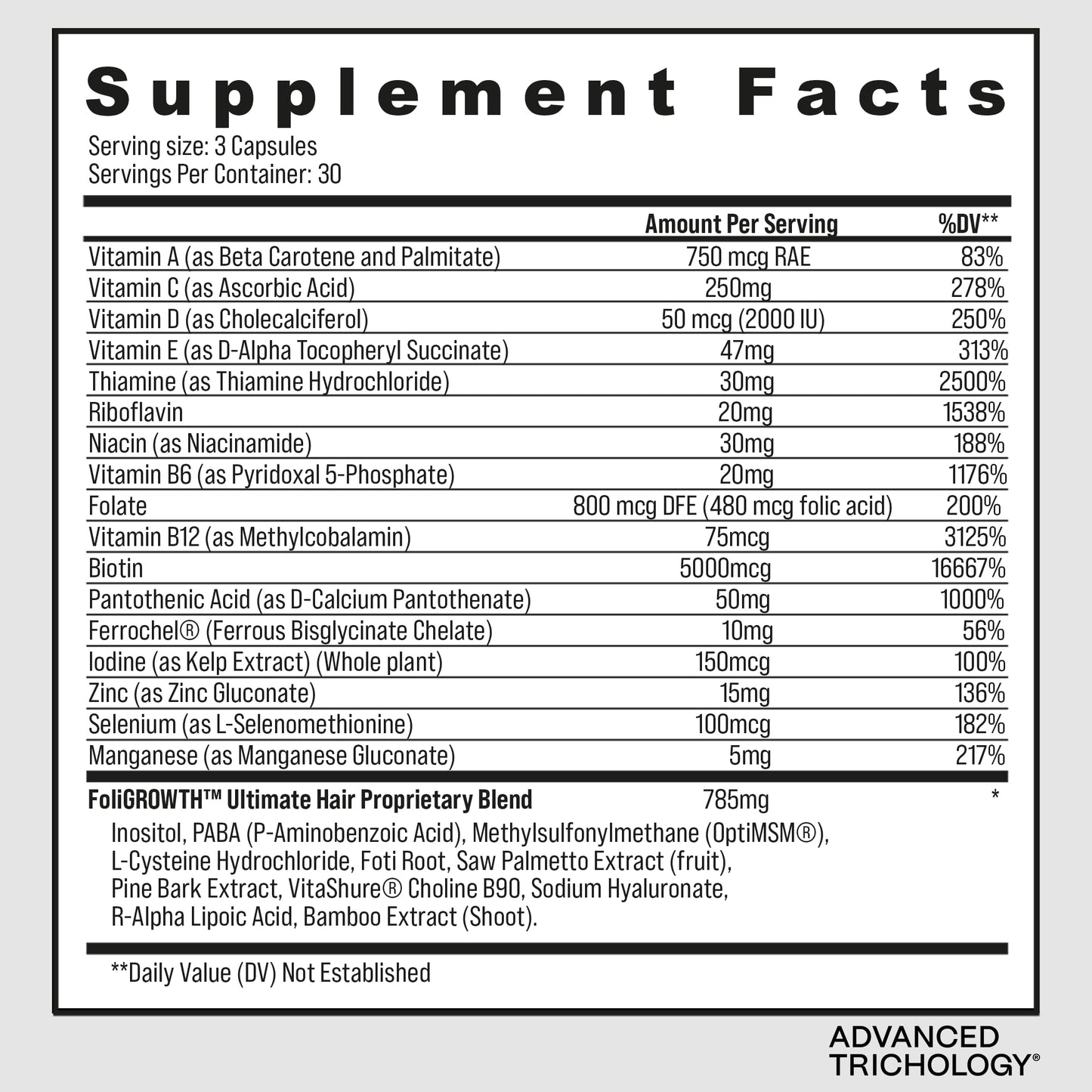 Advanced Trichology FoliGROWTH Hair Growth Supplement – Promotes Thicker, Fuller Hair, Supports Thinning Hair, AHLA Approved, 90 Capsules, 1 Pack