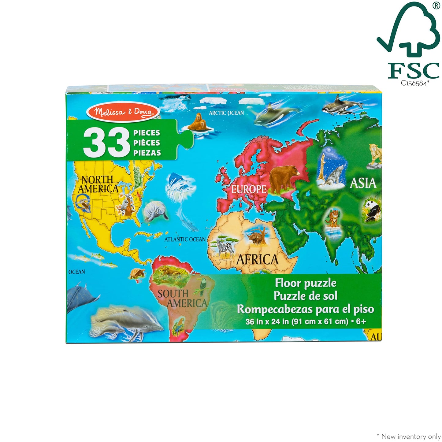 Melissa & Doug World Map Jumbo Jigsaw Floor Puzzle (33 pcs, 2 x 3 feet)